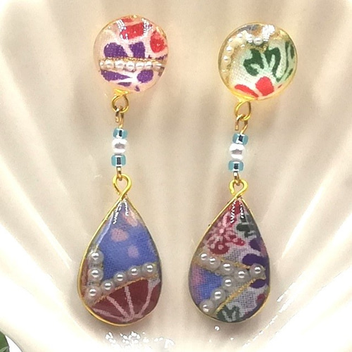 和柄ピアス・イヤリング（UVレジン） ピアス（フック・チェーン