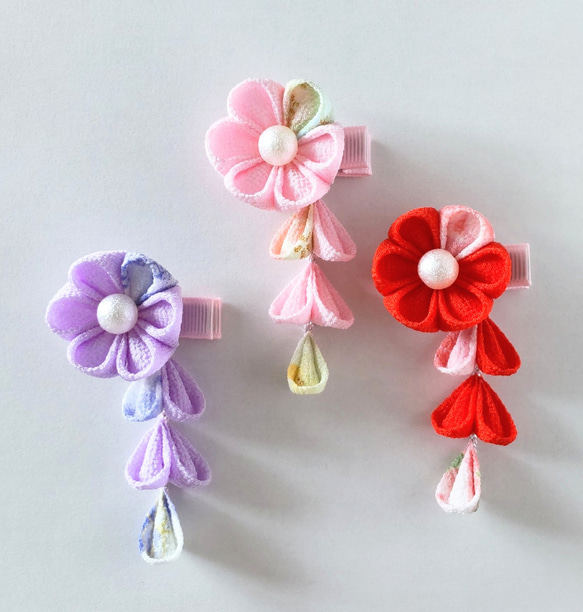 つまみ細工 髪飾り シンプルカラー//お食い初め/七五三/ひな祭り//浴衣