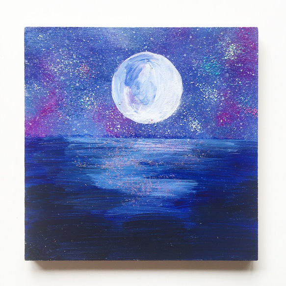 月夜】絵画/原画 絵 月 星 海 アクリル画 絵画 aiai_gallery