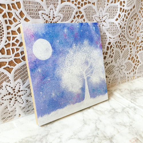 月明かり】絵画/原画 絵 星 月 アクリル画 絵画 aiai_gallery