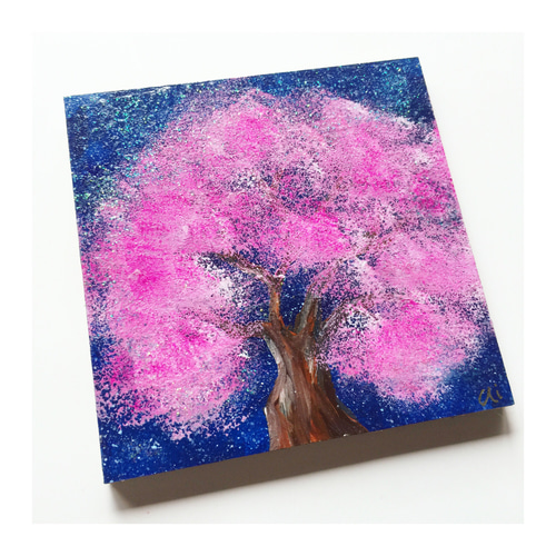 【夜桜】アクリル画 F3 風景画 絵画 夜桜風景画。アクリル絵の具。 - メルカリ
