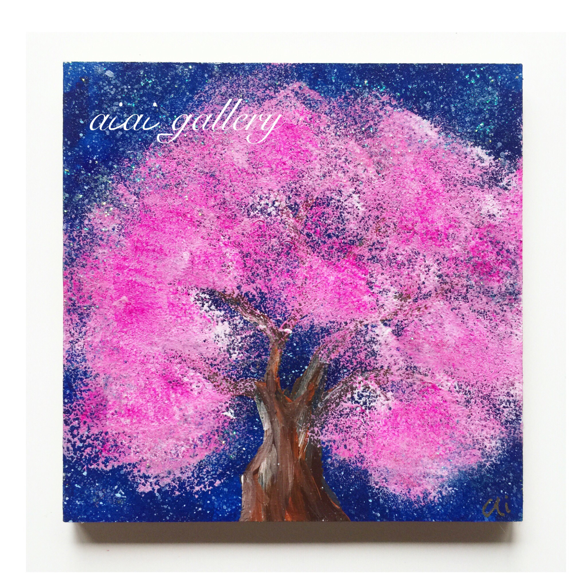 夜桜】絵画/原画 絵 さくら 星 アクリル画 絵画 aiai_gallery