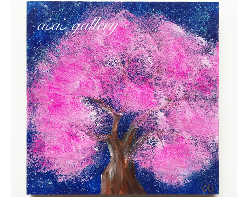 夜桜】絵画/原画 絵 さくら 星 アクリル画 絵画 aiai_gallery