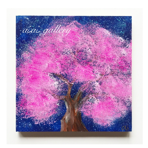 【夜桜】アクリル画 F3 風景画 絵画 レビュー高評価の商品 F3 咲き誇る桜】アクリル画 風景画 by