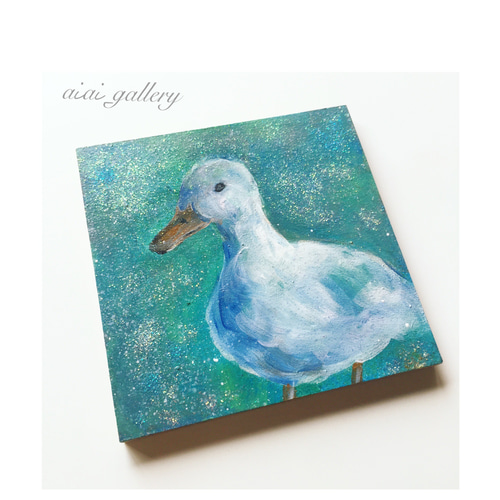 アヒル】絵画/原画 絵 アクリル画 キラキラ インテリア 絵画 nagi