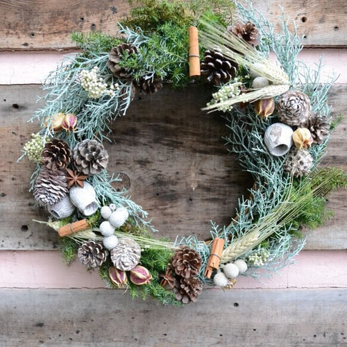 ウォッシュホワイトのリース 再販 ウォッシュホワイトのリース 34センチ リース Riche 通販 1457571