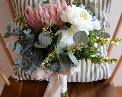 sold プロテアリース キングプロテア＆スカビオサリース2L25 アートフラワー アーティ