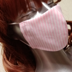 立体マスク～ハンドメイド・ピンクストライプ ※マスクは感染を完全に予防するものではありません 10枚目の画像