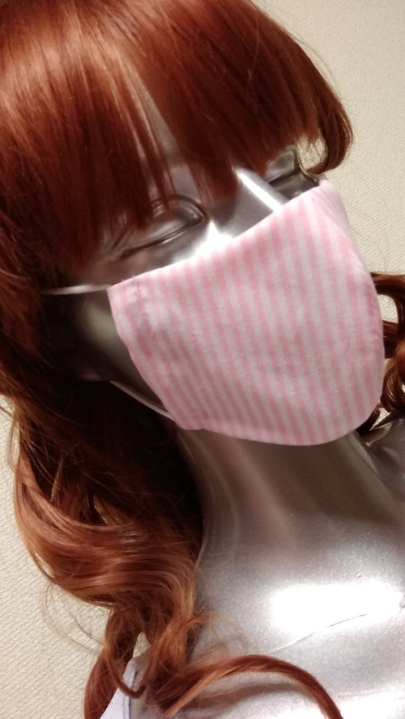立体マスク～ハンドメイド・ピンクストライプ ※マスクは感染を完全に予防するものではありません 10枚目の画像