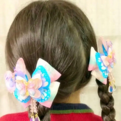 No.171 キッズ用　蝶々リボンヘアゴム  2個セット♡ 5枚目の画像