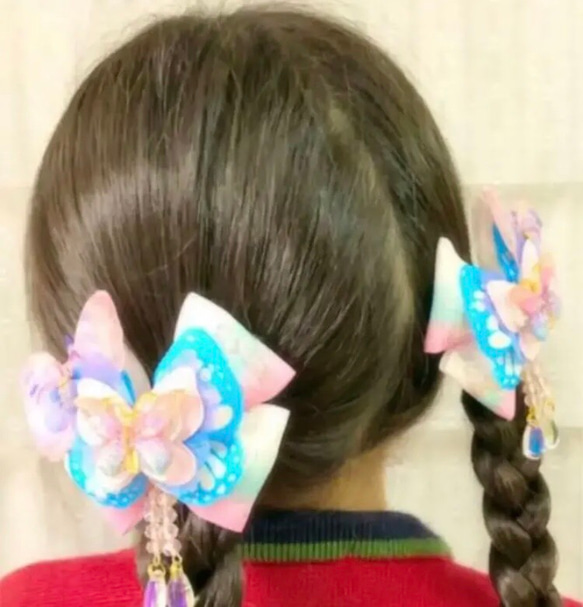 No.171 キッズ用　蝶々リボンヘアゴム  2個セット♡ 5枚目の画像