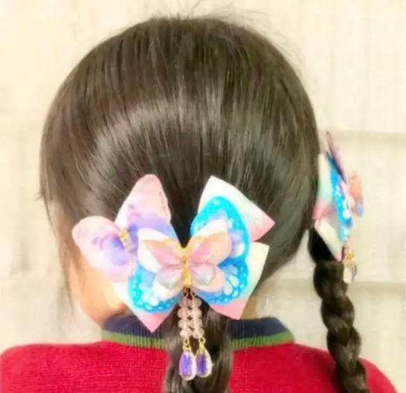 No.172 キッズ用　蝶々リボンヘアゴム 2個セット♡ 6枚目の画像