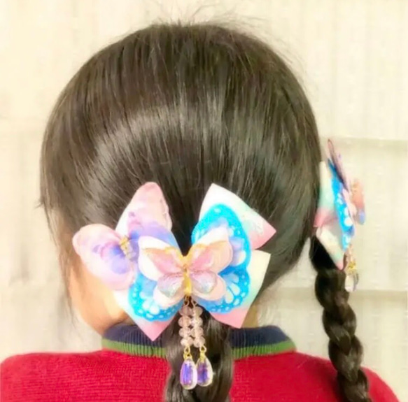 No.184 キッズ用　蝶々リボンヘアゴム 2個セット♡ 6枚目の画像