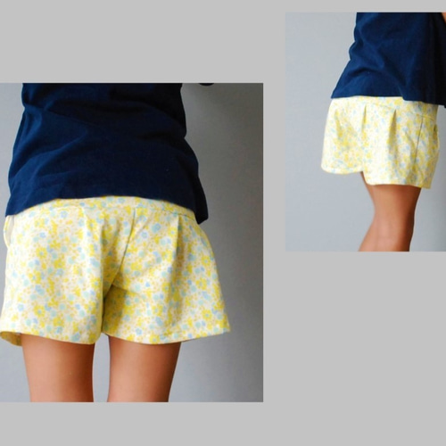 やわらかニットの小花柄ショートパンツ レモンイエロー 100～130cm