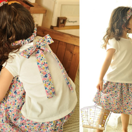 花柄スカート＆バックリボンTシャツ セットアップ 80～130cm 子供服