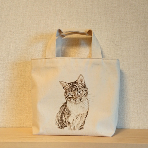 キジトラ猫 トートバッグ 帆布 生なり 小 トートバッグ mikefactory 