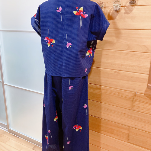 浴衣地半袖セットアップ•紺花柄 セットアップ tomomin 通販｜Creema 