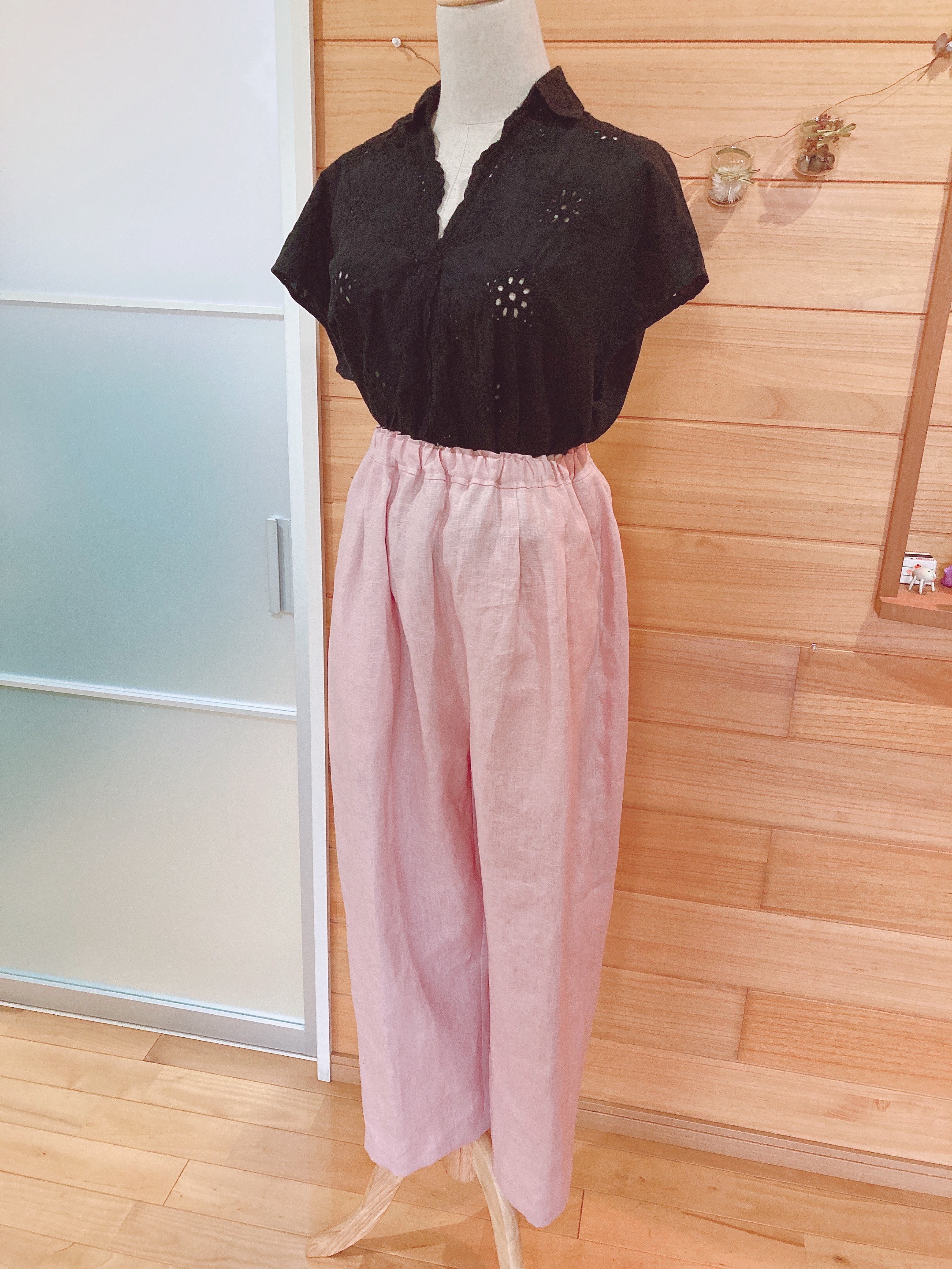 麻のパンツ　墨ペイント