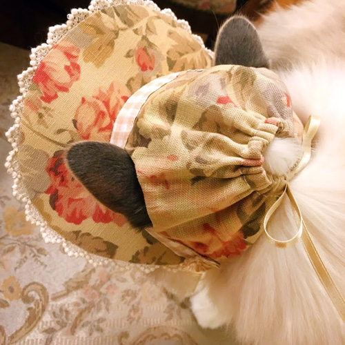 猫用帽子 アンティーク風ボンネット ペット服・アクセサリー