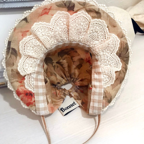 猫用帽子 アンティーク風ボンネット ペット服・アクセサリー
