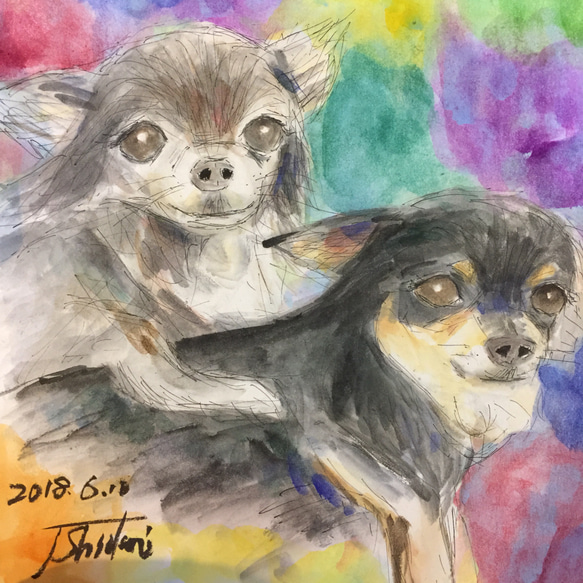 似顔絵2名様描き(色紙サイズ) イラスト teasal工房 通販