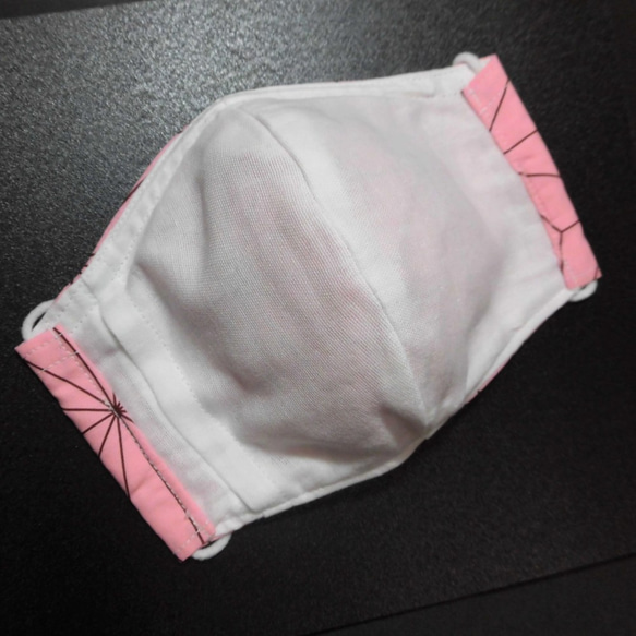 ポケット　ワイヤー　麻の葉　立体　大人　マスク　ますく　麻の葉模様　ピンク　着物柄　布マスク　綿　フィルターポケット 2枚目の画像