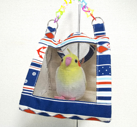 夏キャンプテント♡バードテント夏用△Ｌタイプ△小鳥〜ウロコインコ位まで向け♧マリン 6枚目の画像