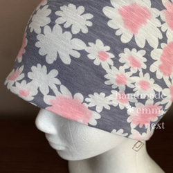 送料無料＊handmadeリバーシブル帽子〈dandelion  pink〉可愛いケアキャップ　ケア帽子　医療用帽子 2枚目の画像