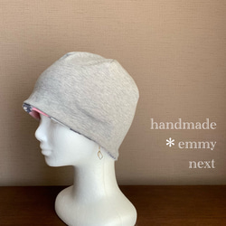 送料無料＊handmadeリバーシブル帽子〈dandelion  pink〉可愛いケアキャップ　ケア帽子　医療用帽子 4枚目の画像