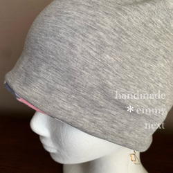 送料無料＊handmadeリバーシブル帽子〈dandelion  pink〉可愛いケアキャップ　ケア帽子　医療用帽子 5枚目の画像