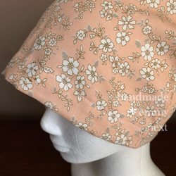 送料無料＊handmadeダブルガーゼ帽子〈Flower field ピンク〉おしゃれな医療用帽子　可愛いケアキャップ 2枚目の画像