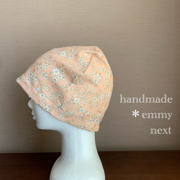 送料無料＊handmadeダブルガーゼ帽子〈Flower field ピンク〉おしゃれな医療用帽子　可愛いケアキャップ 3枚目の画像