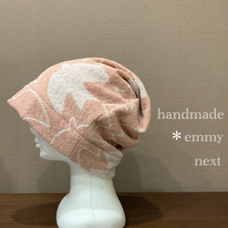 送料無料＊handmadeタオル帽子〈birdくすみピンク〉かわいい医療用帽子　おしゃれなケア帽子　ケアキャップ 3枚目の画像