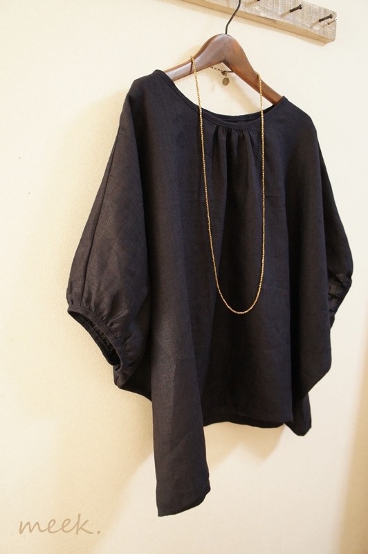 ２Ｌ～３Ｌリネンドルマン（黒・オフ白・ネイビー）ギャザーブラウス