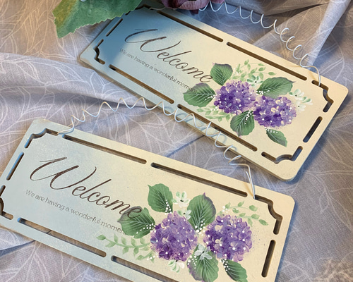トールペイント 紫陽花のウエルカムボード あじさい ハンドペイント