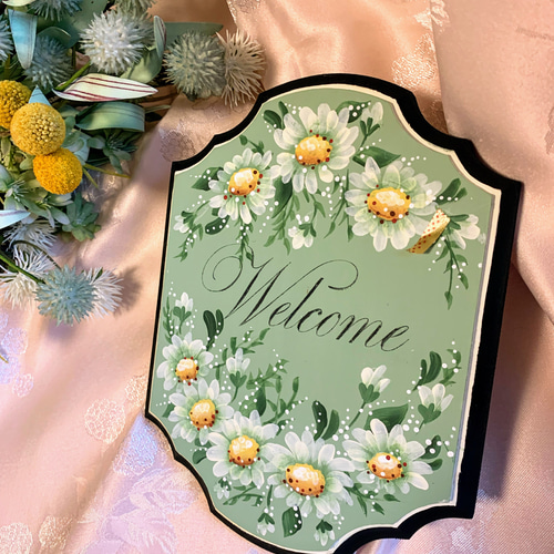 トールペイント作品♡花のウエルカムボード トールペイント作品 ウエルカムボード プチプレゼント付き 花束