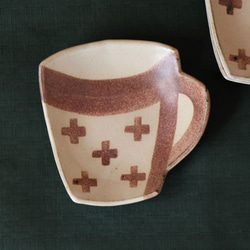 マグカップ小皿 クロス柄 ほっこりかわいい益子焼 3枚目の画像