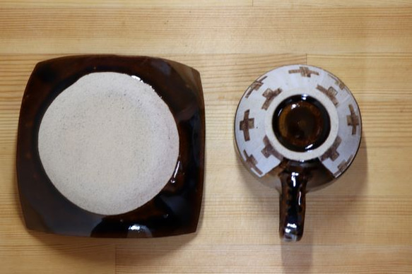 クロス柄 コーヒーカップ&ソーサー２個セット 益子焼 Creema限定 7枚目の画像