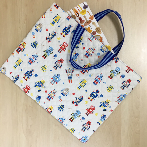 レッスンバッグと上履き入れのセット ロボットデザイン 〜キルティング