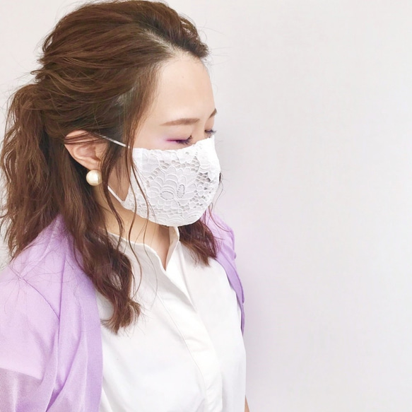 【夏マスク】A-2フラワーレースマスク(LG)  接触冷感機能付き 高級綿生地使用 女子立体マスク　レディース布マスク 2枚目の画像