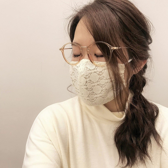 【夏マスク】⑭サークルレースマスク(VA)    接触冷感機能付き 高級綿生地使用 女性向け立体マスク おしゃれ女子に 1枚目の画像