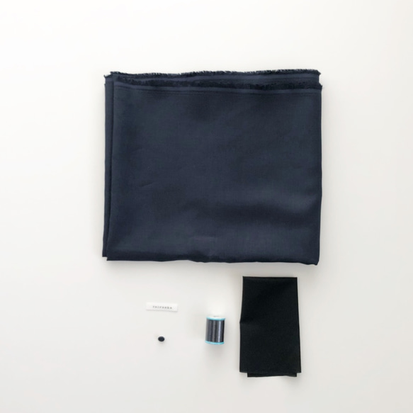 仕立屋さんキット No.001 紺色リネン ノーカラーブラウス 八分袖・半袖 3枚目の画像