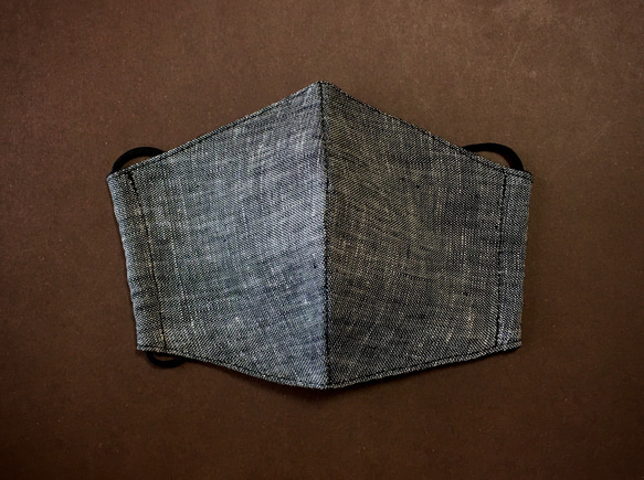 ダンガリーブラックリネン100%と黒い楊柳生地の立体マスク　天然素材 3枚目の画像