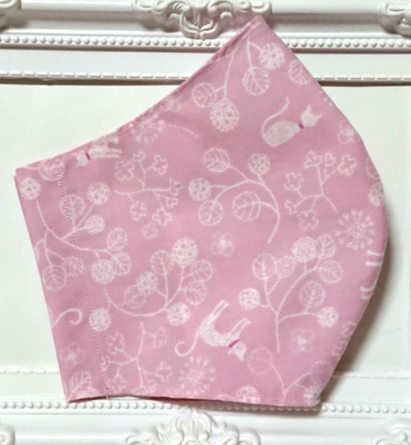再販未定【大きめサイズ】立体マスク マスクカバー ポケット付き 猫柄 ピンク 2枚目の画像