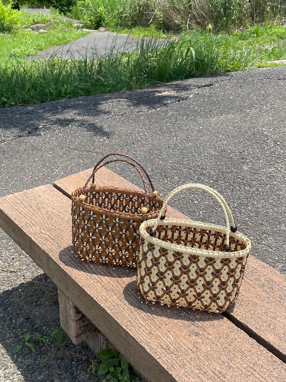 受注制作》【クラフトバンド】☆菱重ね模様のかごバック☆ かご