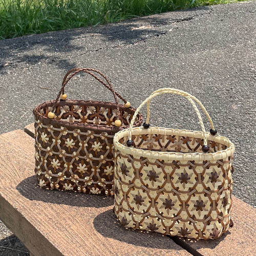 受注制作》【クラフトバンド】☆六つ目華模様のかごバック☆ かご