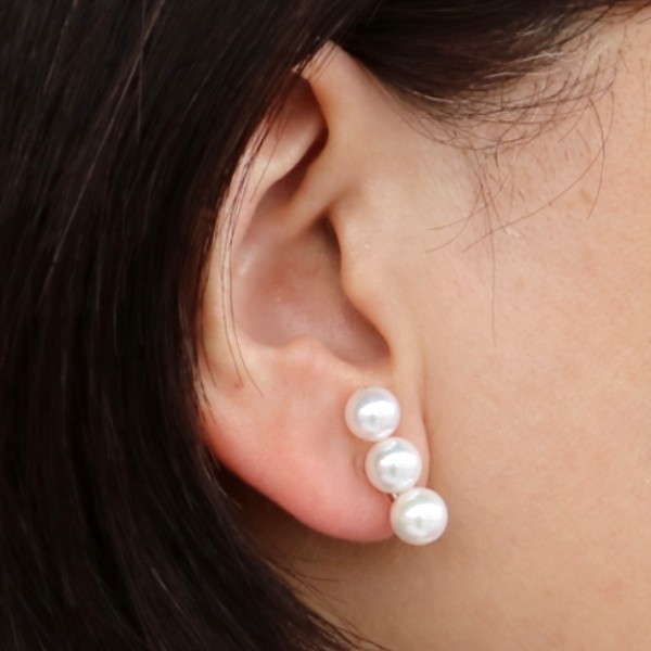 あこや真珠3連 SVイヤリング【送料無料】