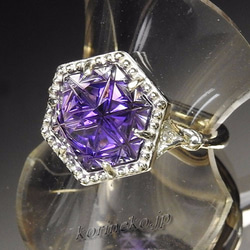 Newカット「灯」。オシャレなアメシストの甲州貴石切子リング　１０KYG 製 5枚目の画像