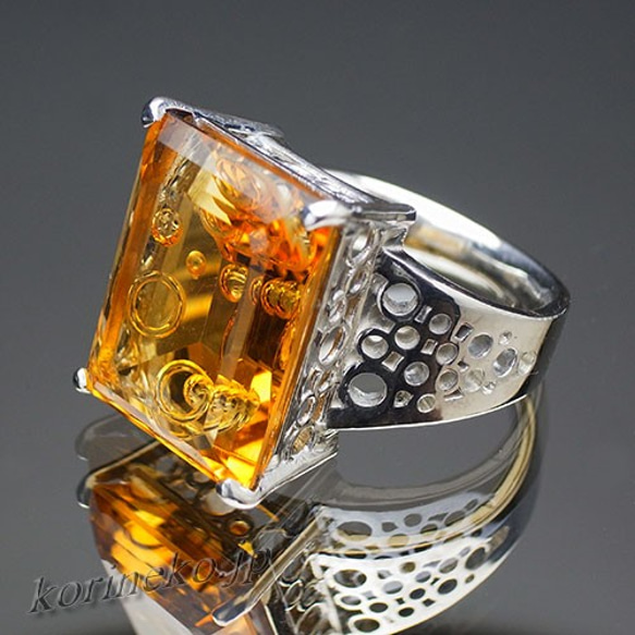 シトリンのオリジナルバブルカット。大ぶりゴージャスリング 4枚目の画像