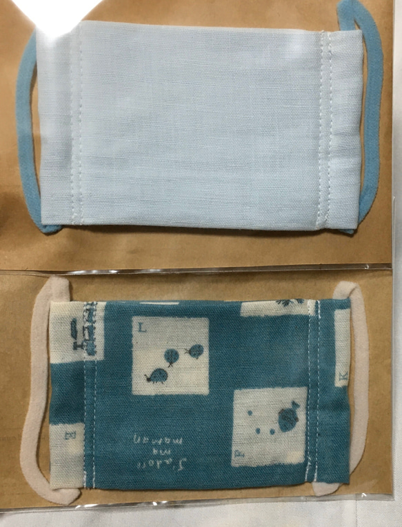 インナーマスクにも☆幼児用手作り柄マスク（水色set） 雑貨・その他